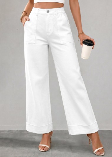 women clothes image of White Wide Leg Zipper Fly High Waisted Jeans
