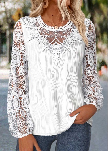 women clothes image of Raw White Curved Hem Long Sleeve V Neck Blouse