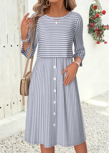 women clothes image of Light Grey Marl Striped Tummy Coverage Long Sleeve Dress