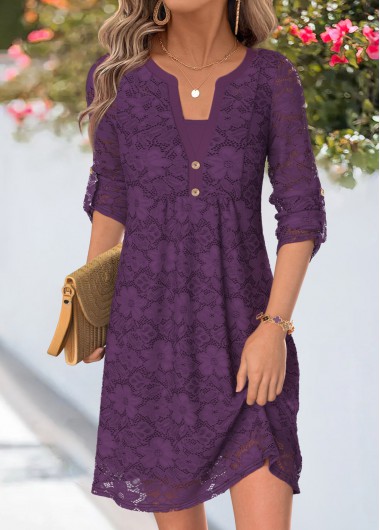 women clothes image of Purple Short Layered Long Sleeve Split Neck Dress