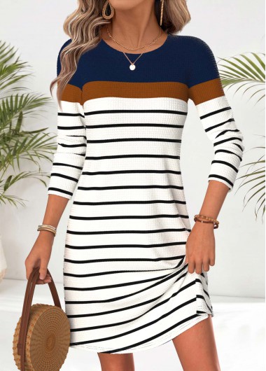 women clothes image of Multi Color Geometric Print Short Patchwork Long Sleeve Dress