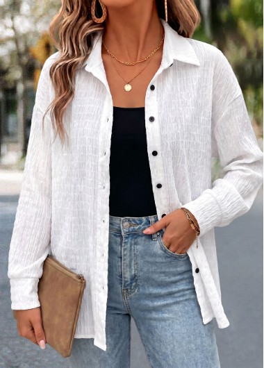 women clothes image of White Tummy Coverage Long Sleeve Shirt