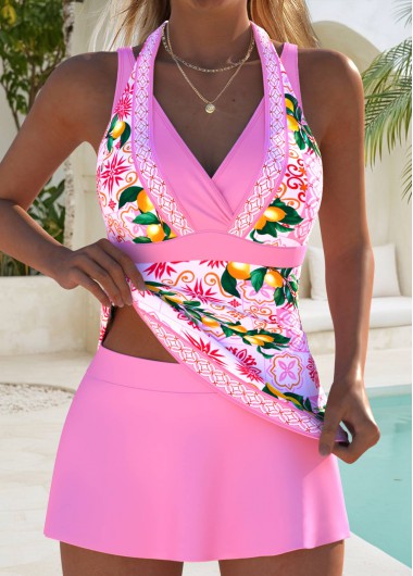 women clothes image of Pink Mid Waisted Fake 2in1 Tankini Set