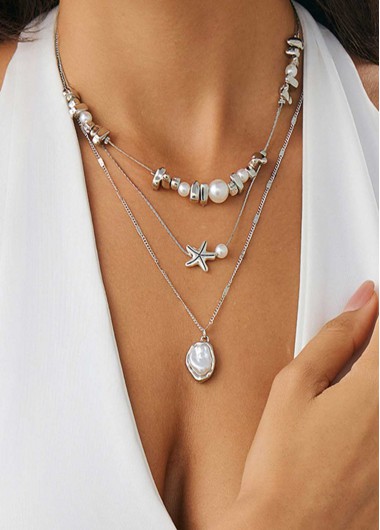 women clothes image of White Star Pearl Alloy Layered Necklace Set