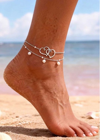 women clothes image of Silvery White Heart Alloy Detail Anklets