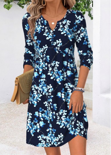 women clothes image of Dark Blue Floral Print Short Tummy Coverage Dress