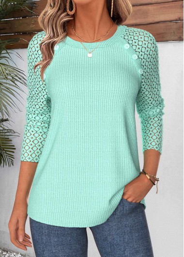 women clothes image of Cyan Tummy Coverage Long Sleeve Round Neck T Shirt