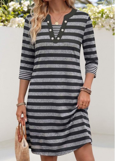 women clothes image of Dark Grey Marl Striped Short Fake 2in1 Dress