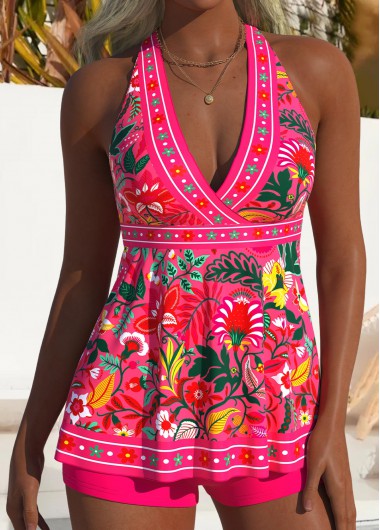 women clothes image of Hot Pink High Waisted Adjustable Tie Tankini Set