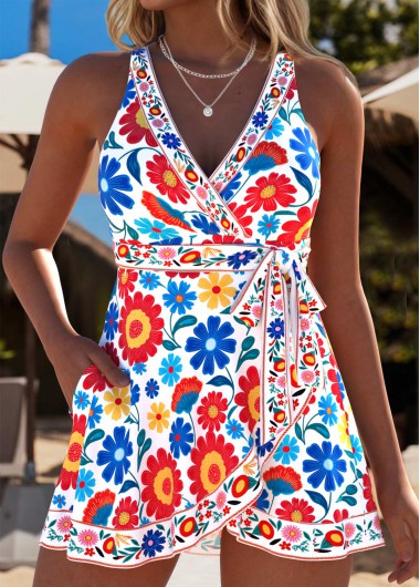 women clothes image of Multi Color Layered Floral Print One Piece Swimdress