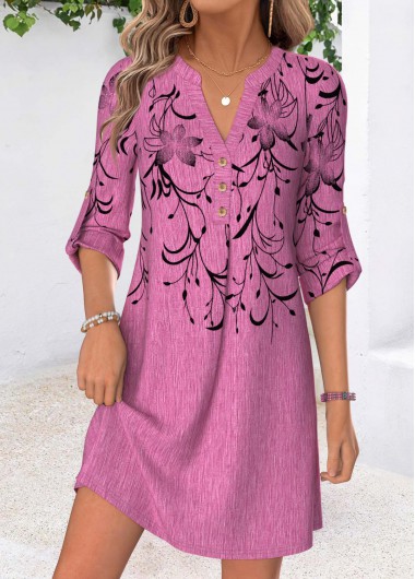 women clothes image of Purple Floral Print Short Tummy Coverage Long Sleeve Dress