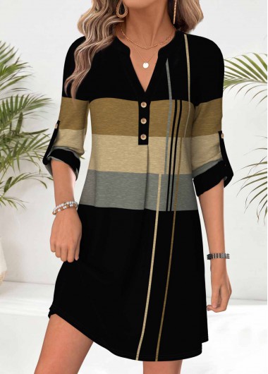 women clothes image of Black Geometric Print Short Tummy Coverage Long Sleeve Dress