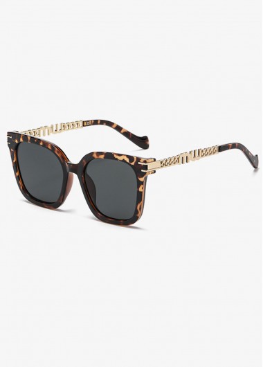 women clothes image of Black Color Leopard Detail Square Sunglasses