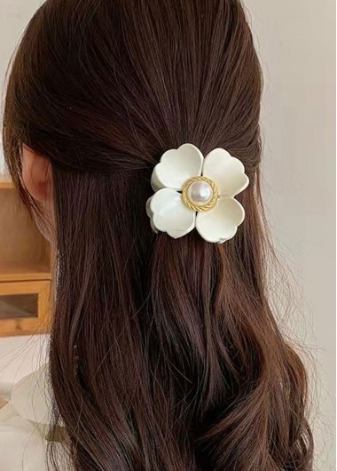 women clothes image of Beige Plastic Flowery Hair Accessories Barrette