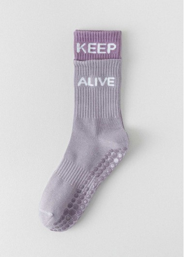 women clothes image of Light Purple Letter Print Mid Calf Socks