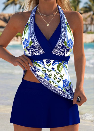 women clothes image of Dark Blue Mid Waisted Layered Tankini Set