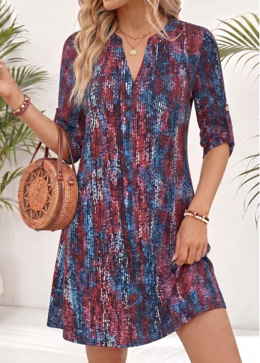 women clothes image of Multi Color Geometric Print Short Tummy Coverage Dress