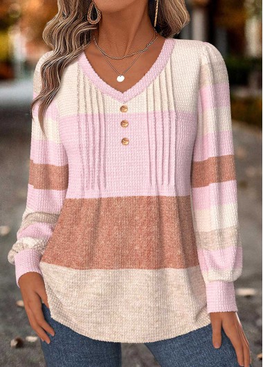 women clothes image of Multi Color Geometric Print Tuck Stitch T Shirt