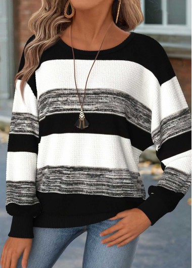 women clothes image of Black Striped Tummy Coverage Long Sleeve T Shirt