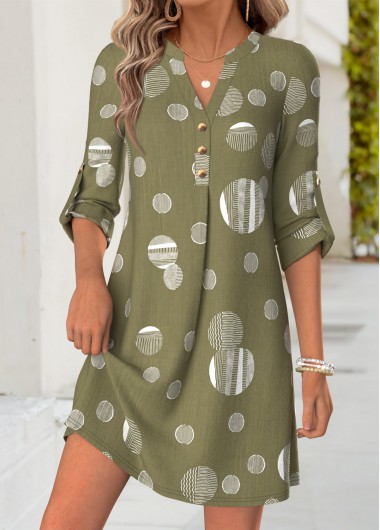 women clothes image of Sage Green Geometric Print Short Tummy Coverage Dress