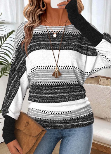 women clothes image of Black Striped Tummy Coverage Long Sleeve T Shirt