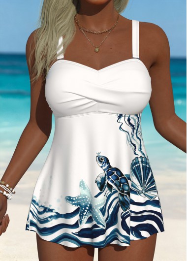 women clothes image of Beige Marine Life Print Tankini Top