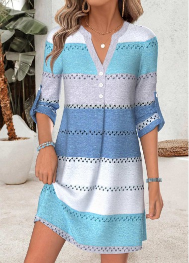 women clothes image of Blue Multi Stripe Print Short Tummy Coverage Dress