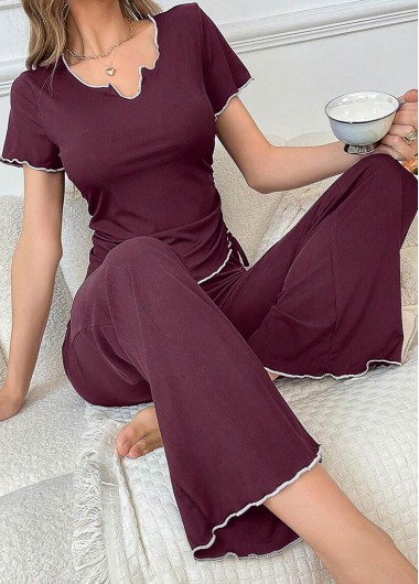 women clothes image of Wine Red Short Sleeve Lounge Top and Pants