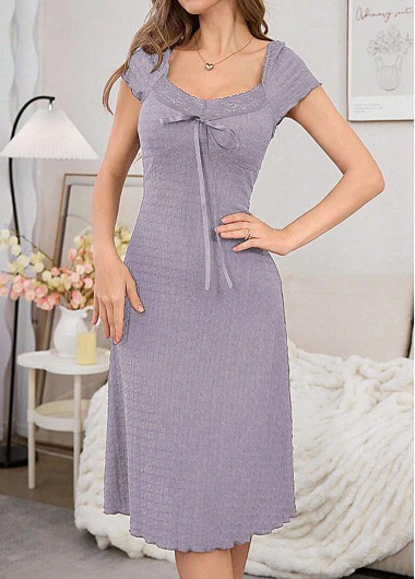 women clothes image of Light Purple Short Sleeve Scoop Neck Nightdress
