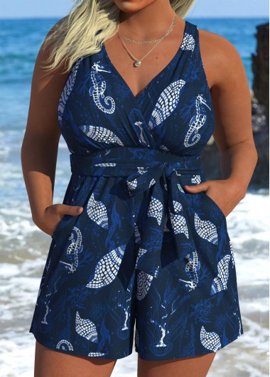 women clothes image of Plus Size Navy Adjustable Tie One Piece Swimwear