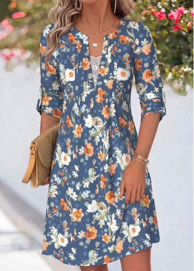 women clothes image of Multi Color Floral Print Short Patchwork Long Sleeve Dress