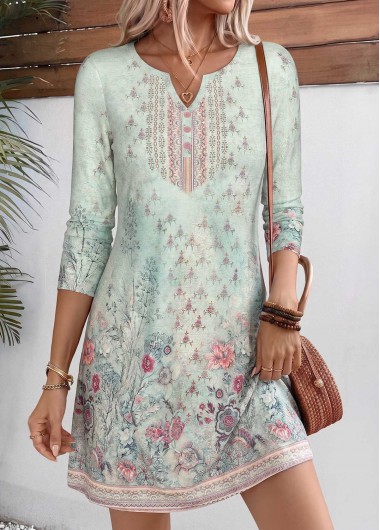 women clothes image of Light Green Tribal Print Short Tummy Coverage Dress