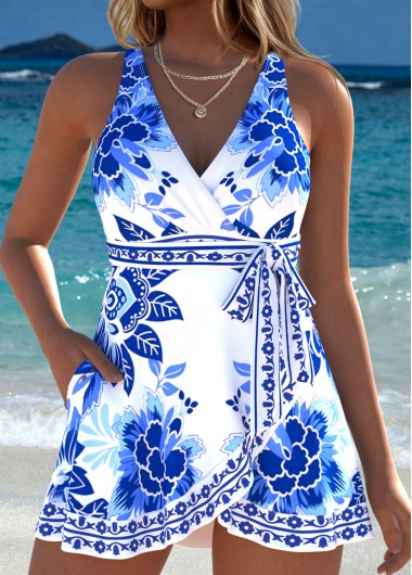 women clothes image of White Layered Tribal Print One Piece Swimdress