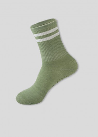 women clothes image of Cotton Blend Green Striped Mid Calf Socks