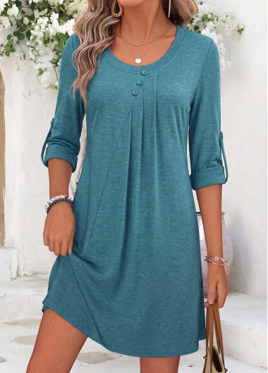 women clothes image of Cyan Short Patchwork Long Sleeve Round Neck Dress