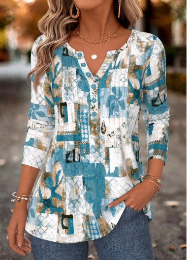 women clothes image of Multi Color Tribal Print Tuck Stitch T Shirt