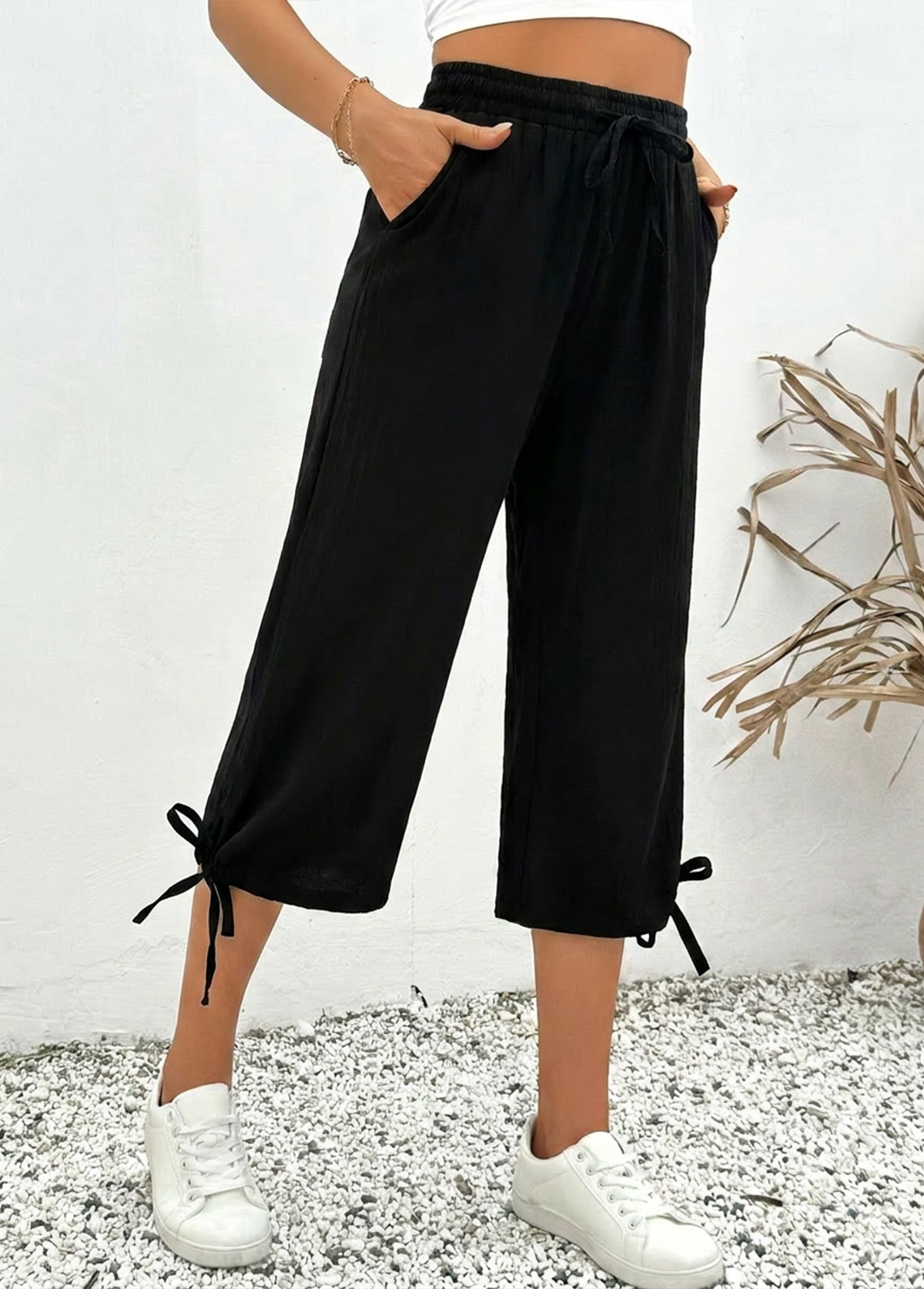 Black Elastic Waist High Waisted Pants | picture 