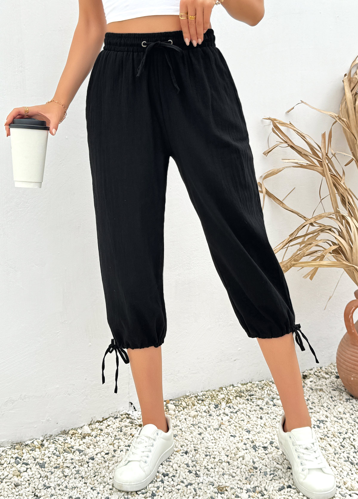 Black Elastic Waist High Waisted Pants | picture 