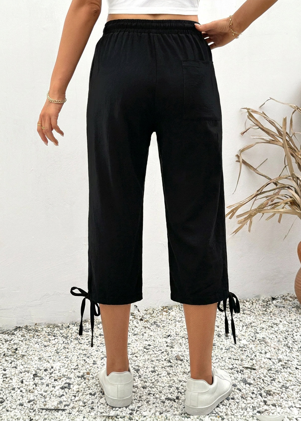Black Elastic Waist High Waisted Pants | picture 