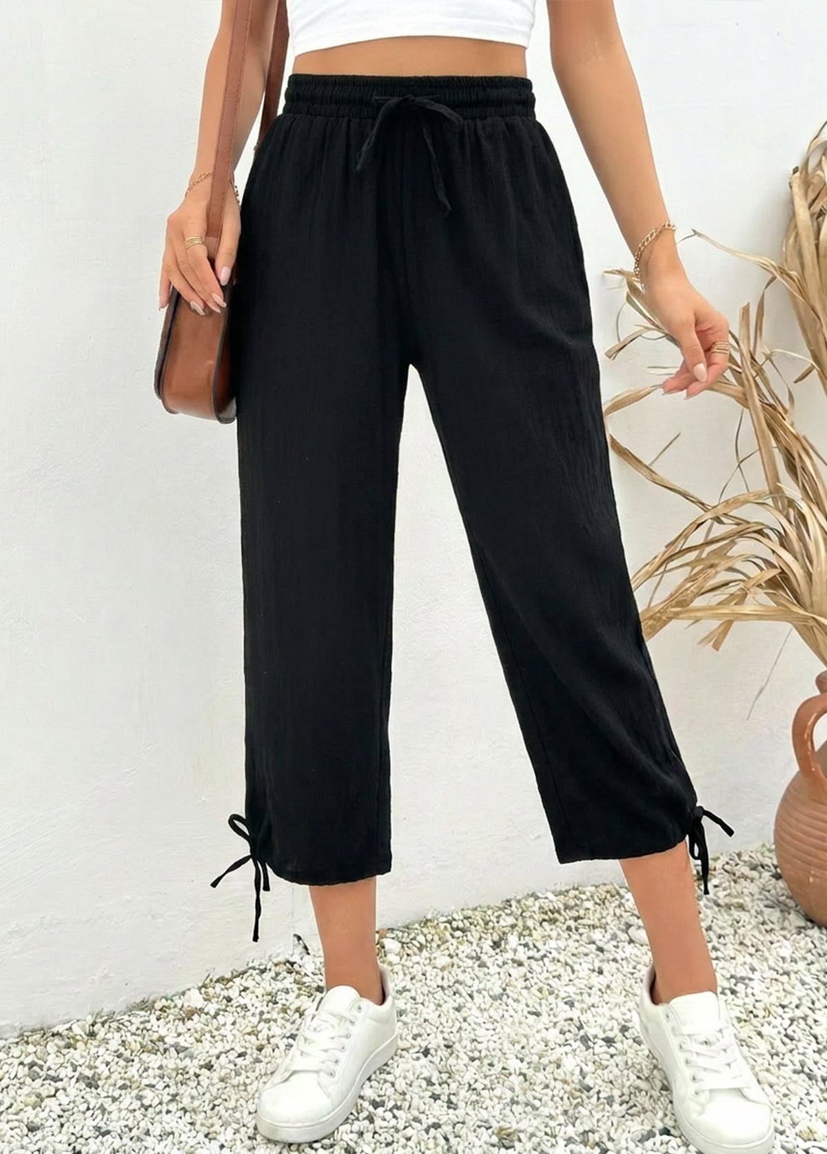 Black Elastic Waist High Waisted Pants | picture 