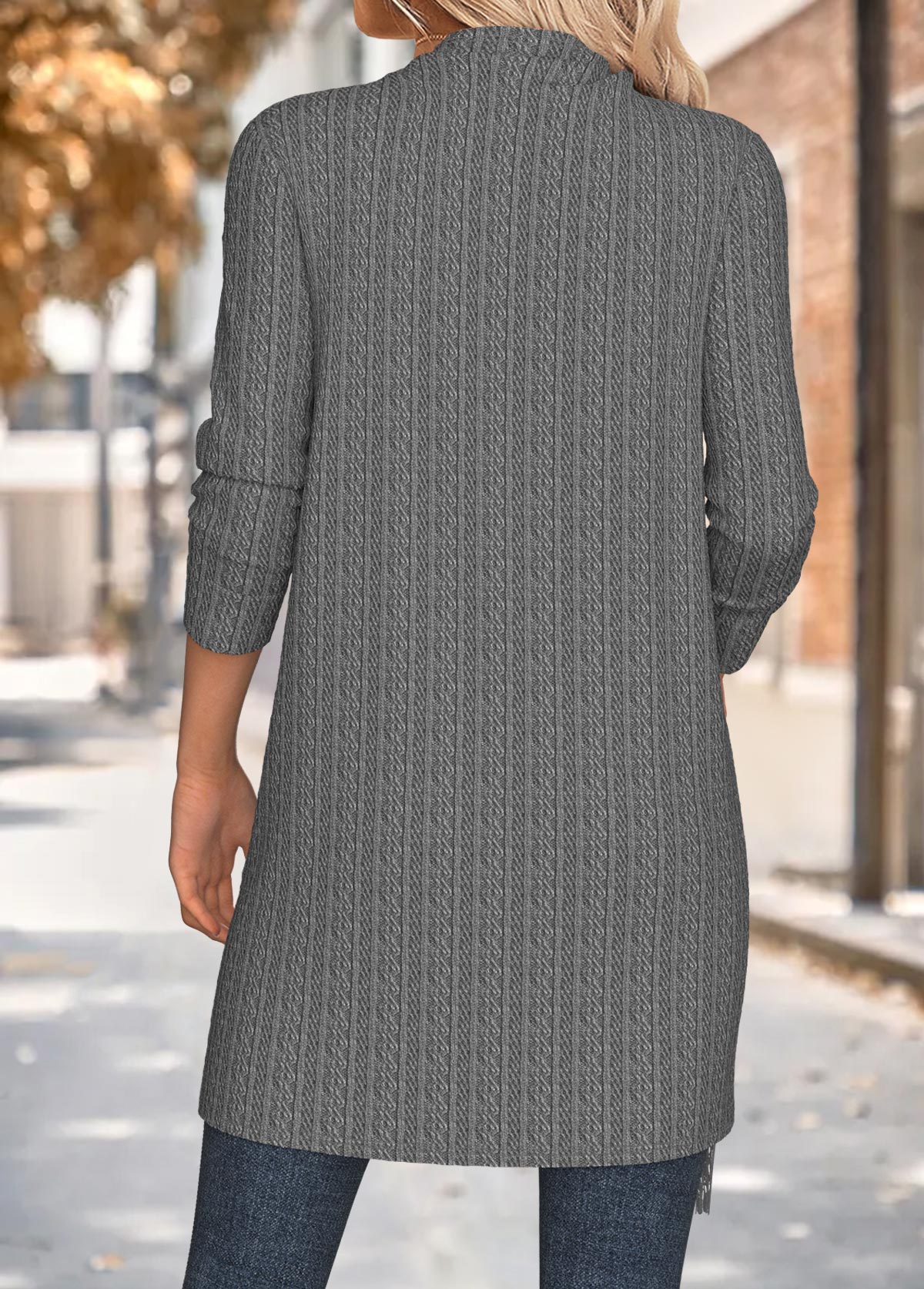Grey Tummy Coverage Long Sleeve Draped Neck Coat | picture 2