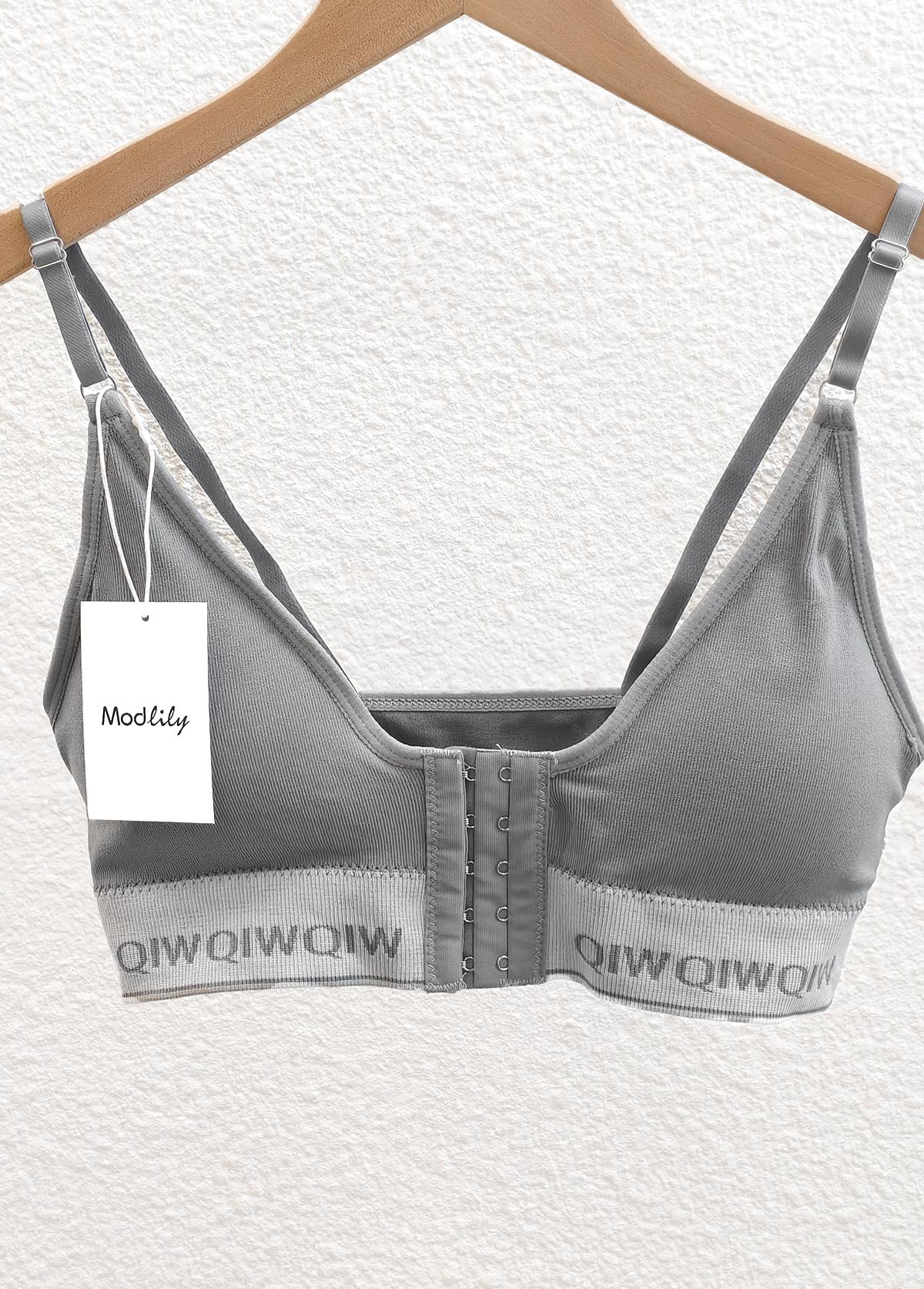 Grey Letter V Neck Adjustable Bra | picture 