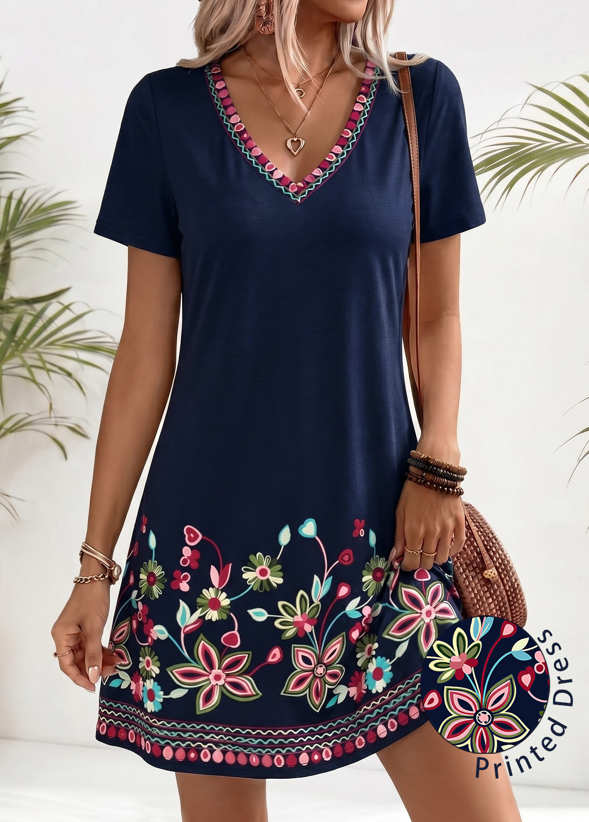 American Flag Navy Floral Print Short Tummy Coverage Dress | picture 1