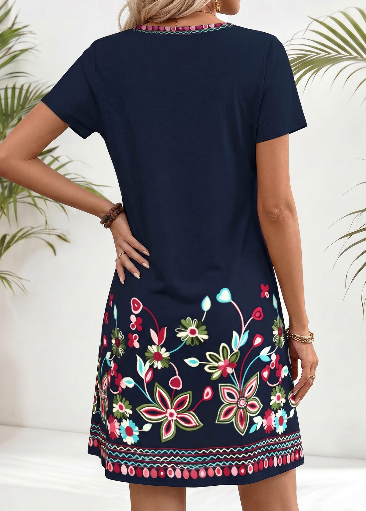 American Flag Navy Floral Print Short Tummy Coverage Dress | picture 2