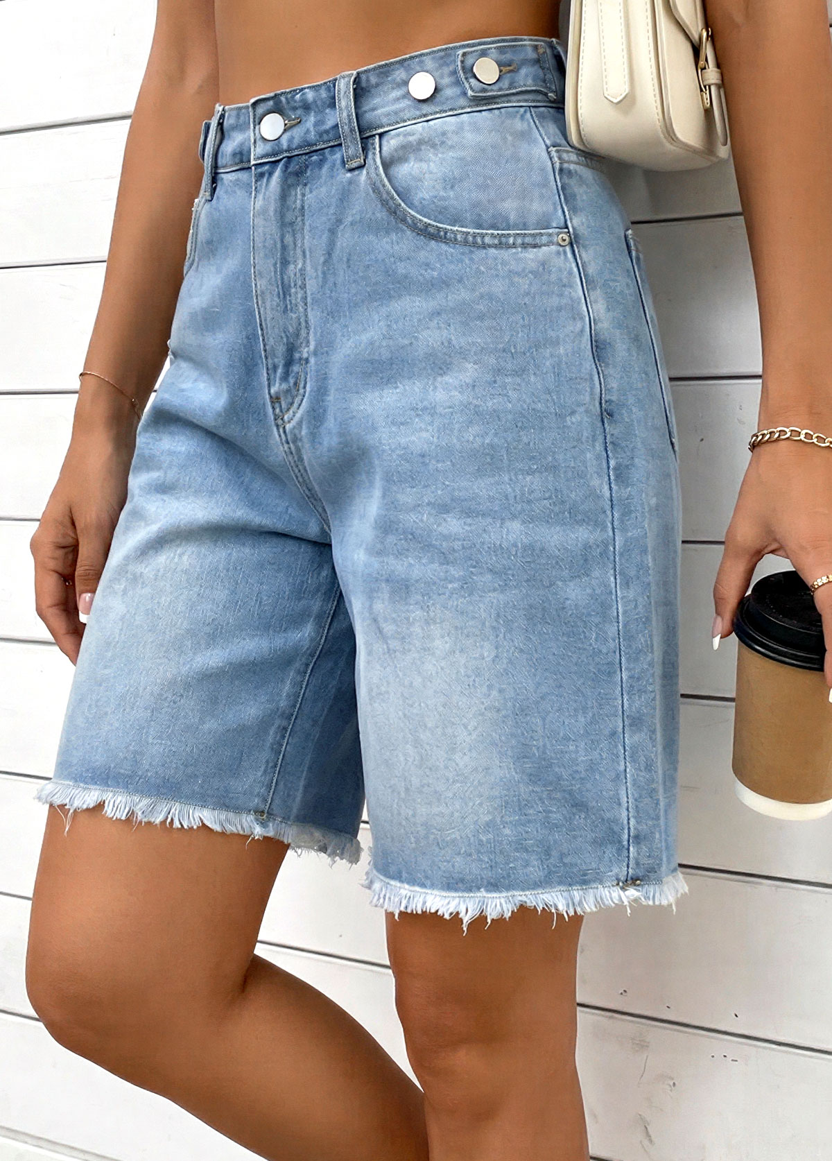 Denim Blue Zipper Fly High Waisted Shorts | picture 