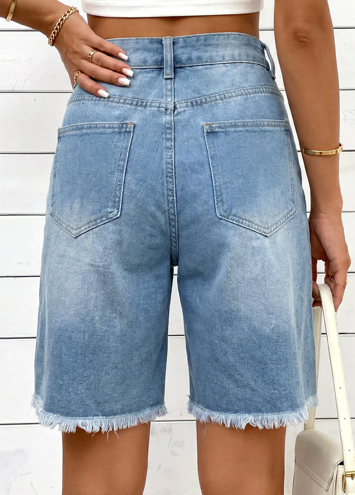 Denim Blue Zipper Fly High Waisted Shorts | picture 