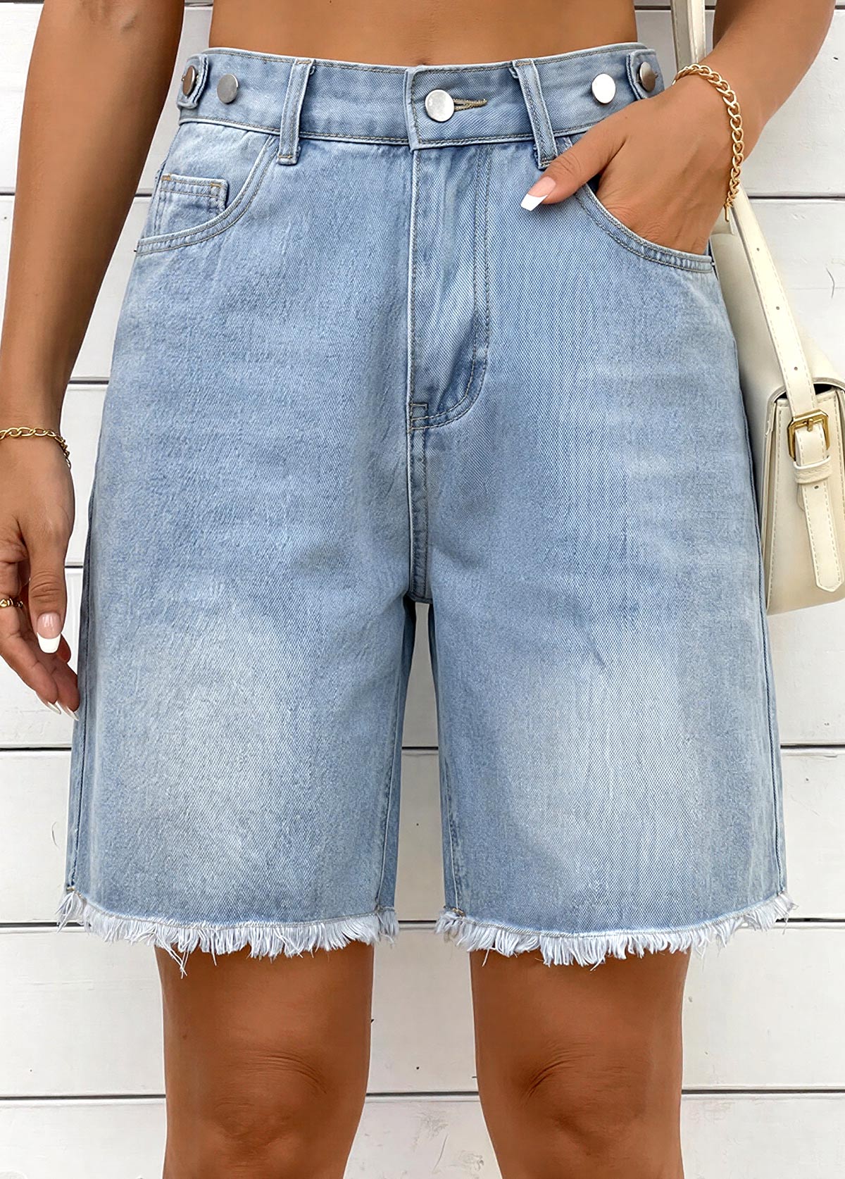 Denim Blue Zipper Fly High Waisted Shorts | picture 
