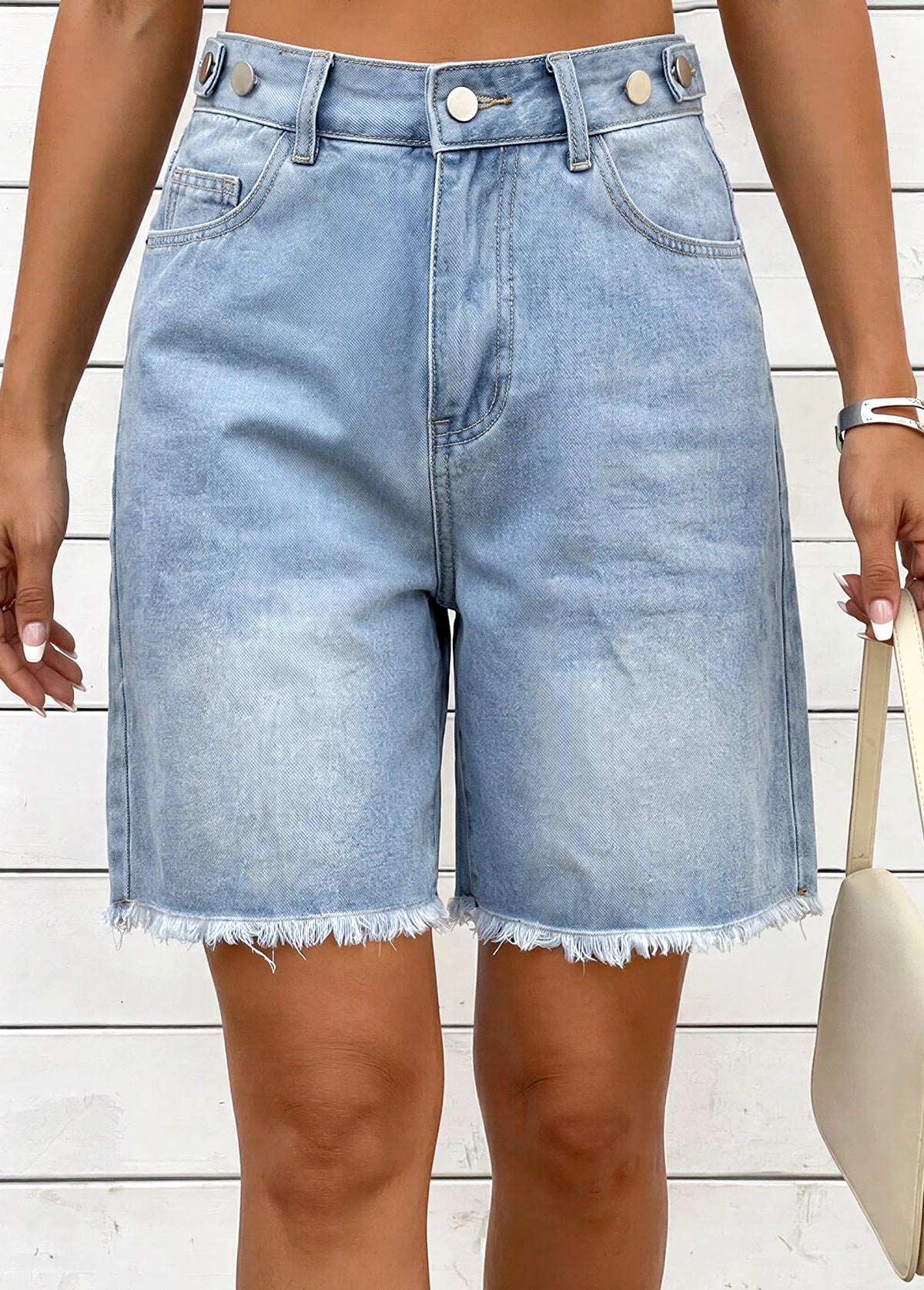 Denim Blue Zipper Fly High Waisted Shorts | picture 