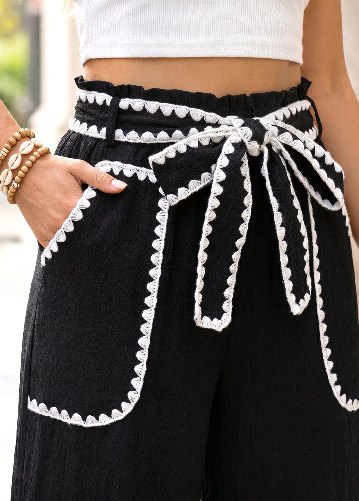 Black Wide Leg Elastic Waist High Waisted Pants | picture 