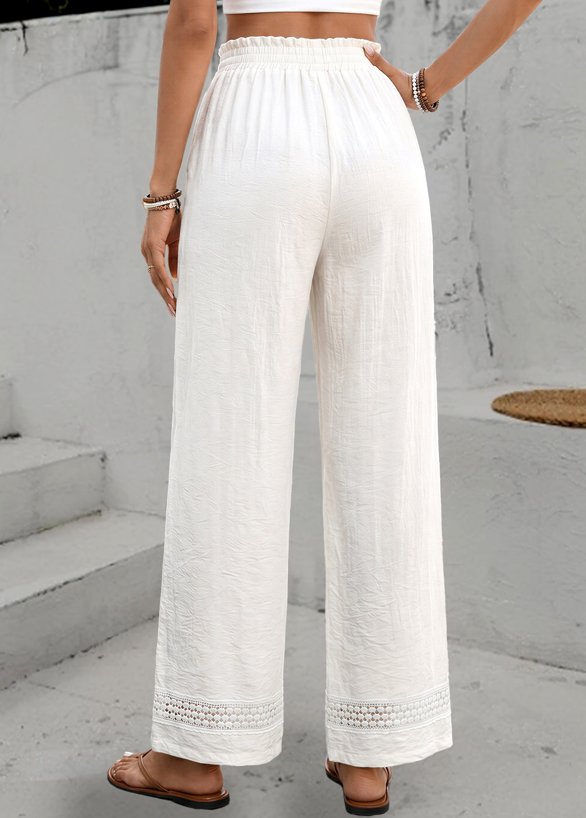 White Elastic Waist High Waisted Pants | picture 